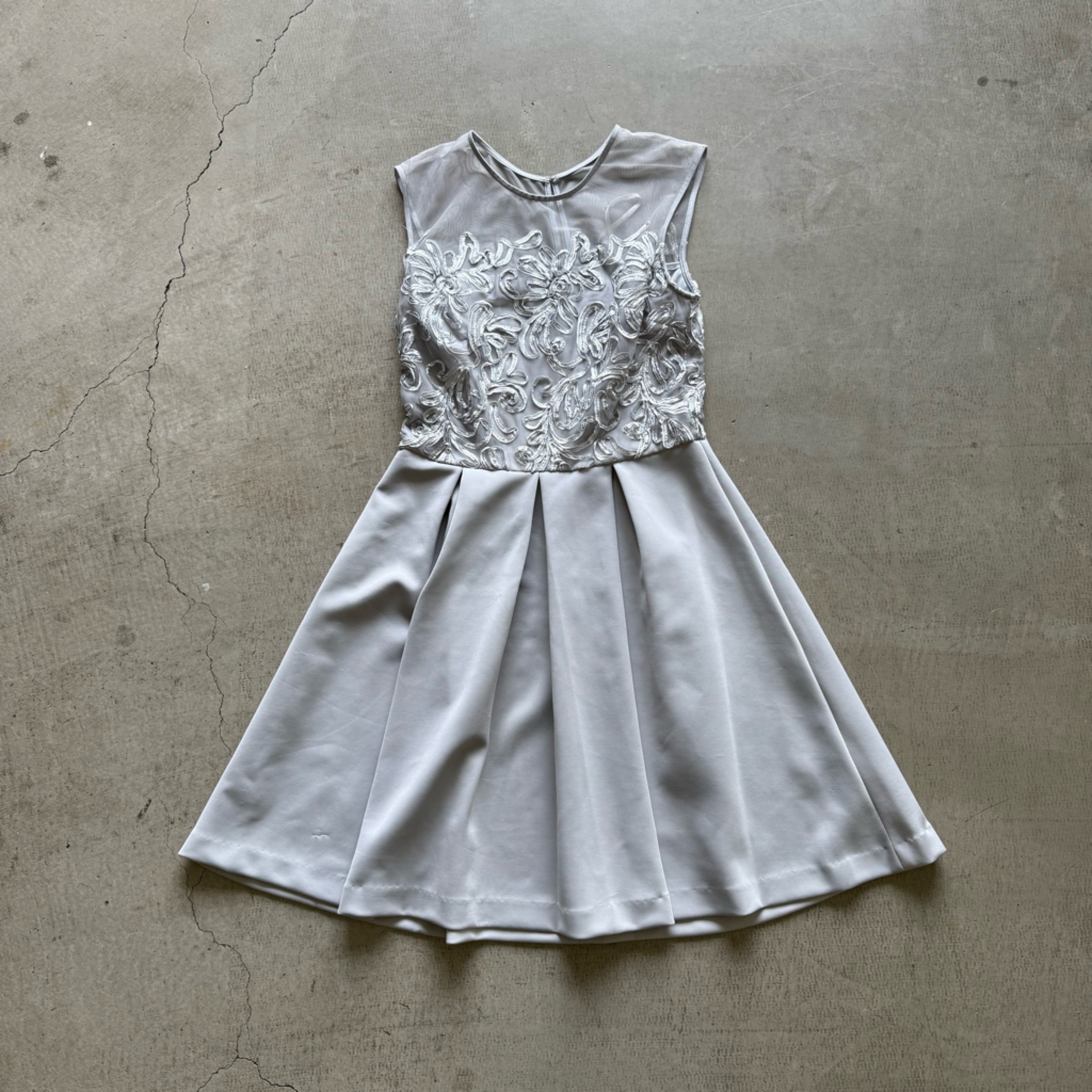 Sd Collection / Pleated A-Line Dress / Silver Gray